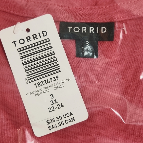 ❤️NWT VINTAGE TORRID PUFF SLEEVE TEE FLAMINGO PINK - PLUS SIZE 1X - Picture 6 of 10